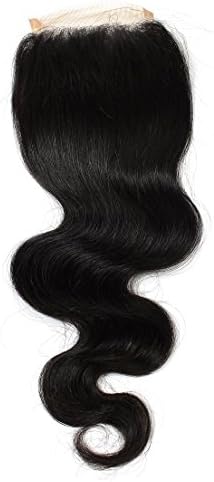 Rosette Hair Free Part Body Wave Lace Top Closure Bleached Knots, 100% Virgin Remy Human Hair with Unprocessed Natural Black Color, Size 8" to 20"(Body Wave - 16")