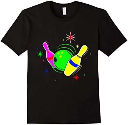 Mens Bowling T Shirt 80s Retro Neon Sign Strike Bowling T-Shirt XL Black