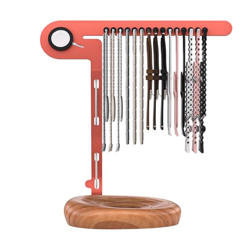 rubertyle Compatible with Apple Watch band holder organizer, smart watch band display stand with 15 band slots, with Apple Watch charger holder and USB cable organizer, with a custom walnut base