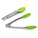QAAQS 7 Inch Mini Stainless Steel Food Tongs for Serving With Silicone Tips Barbeque Grilling Small Cooking Kitchen Ice Tongs 3 Pieces Green