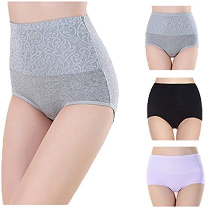 Lashapear Womens High Waist Underwear Solid Color Tummy Control Cotton Brief Panties 3 Pack, Color1, XX-Large