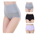 Lashapear Womens High Waist Underwear Solid Color Tummy Control Cotton Brief Panties 3 Pack, Color1, Large