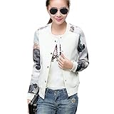 Hellomamma Women's Slim Fit Floral Print Baseball Bomber Jacket White M