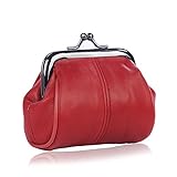 Leather Coin Purse, Womens Change Purse Retro Mini Wallet with Kiss-lock Clasp - Burgundy