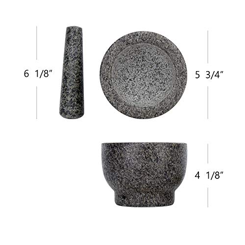 Evelyne GMT-10339 Polished Heavy Granite Mortar And Pestle Set Guacamole Bowl - Molcajete Stone Grinder With Anti-Scratch Pad - 2 Cups Capacity