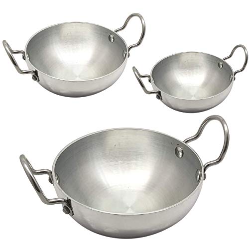 Bignay Aluminum Indian Kadai, Frying Pan,Color-Silver Set of 3