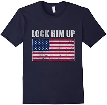 Men's Patriotic Lock Him Up Shirt XL Navy