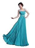 DLFASHION Scoop Neck Sweep Train Beaded Chiffon Prom Dress