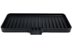 Happitasa Silicone Soap Dish Tray and Sponge Holder with Drain Chute | Bathroom and Kitchen Sink Organizer Caddy (Black, 9"x3.5", 5.6 Ounces)