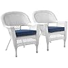 Jeco Wicker Chair with Blue Cushion, Set of 2, White/W00206- 41ZfrbTMeLL