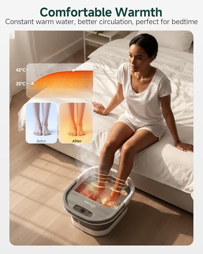 Snailax Bath Tub and Foot Massager with Heat Function, Foldable Tub with Vibration, Bubble Function and Temperature Control, Electric Foot Massager - Gifts for Women Men