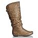 Round Toe Adjustable Buckle Mid Calf Slouchy Pull On Boots