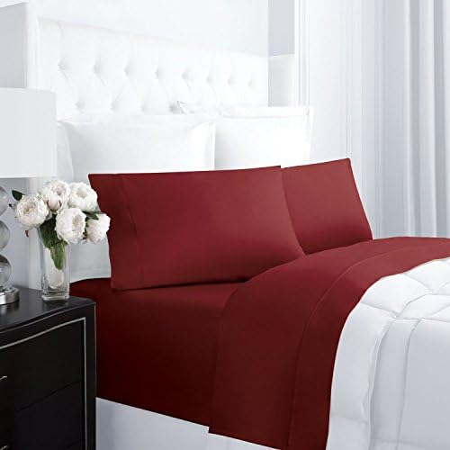 Egyptian Luxury 300 Thread Count 100% Cotton Long-Staple Combed Pure Natural Sheet Set - Deep Pockets, Fade Resistant, Hypoallergenic Sheet and Pillow Case Set - (Full, Burgundy)