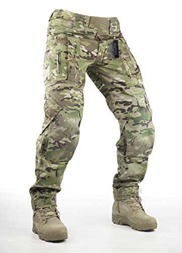 Survival Tactical Gear Pants with Knee Pads Hunting Paintball Airsoft BDU Military Camo Combat Trousers for Men (Multicam, L)