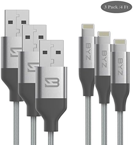 VMTOP iPhone Charger Cord 3Pack 1.2m Lightning USB Cable Data Syncing Nylon Braided High Speed Cord (Grey)