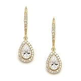 Mariell 14K Gold Plated Pear-Shaped Cubic Zirconia Drop Bridal Earrings with Pave CZ Dangles