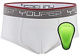 Youper Boys Compression Brief with Soft Foam Protective Athletic Cup, Youth Underwear for Baseball, Football, Hockey, MMA (White, Youth Large)