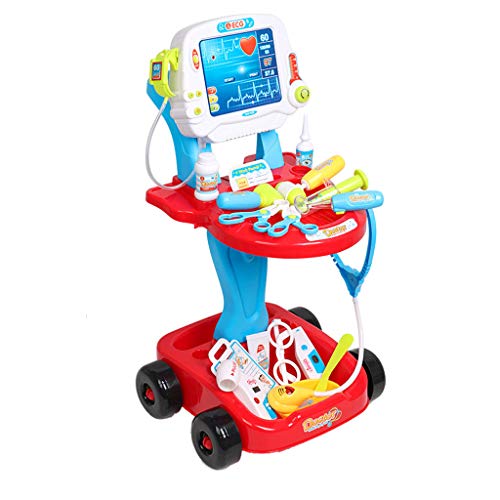Kids Doctor Playset |17 Piece Toddlers Pretend Doctor Trolley Play Set with Electric Simulation ECG Medical and Stethoscope Toy Kit | Educational Doctor Toys for 3+ Year Olds Boys Girls (Red)