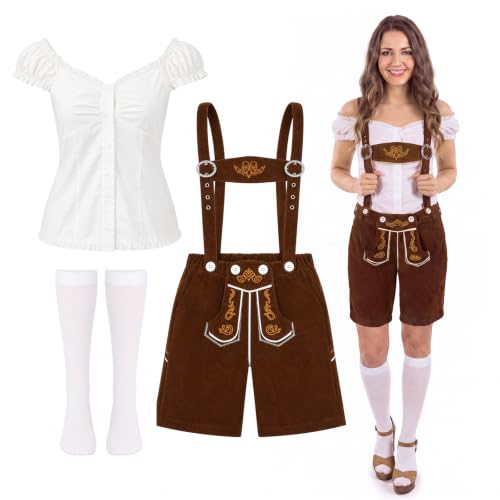 Ramede 3 Pcs Women's Oktoberfest Lederhosen Outfits Set,Brown,XL at Amazon
