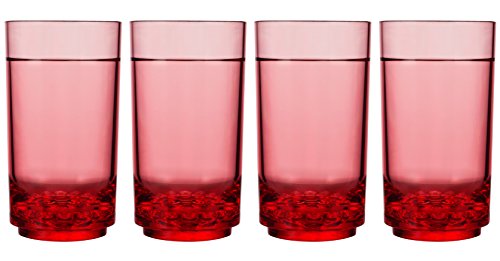 Drinique ELT-TA 4 Elite Tall Unbreakable Tritan Highball Glasses, 14 oz (Set of 4), Red