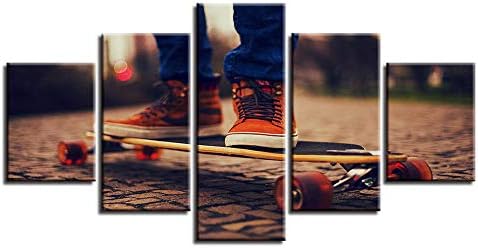 HSps 5 Panel Wall Art Canvas Pictures Modular Poster 5 Pieces Skateboard Sport Painting Framework Artworks HD Printing for Living Room Decor-20CM35/45/55CM,Without Frame