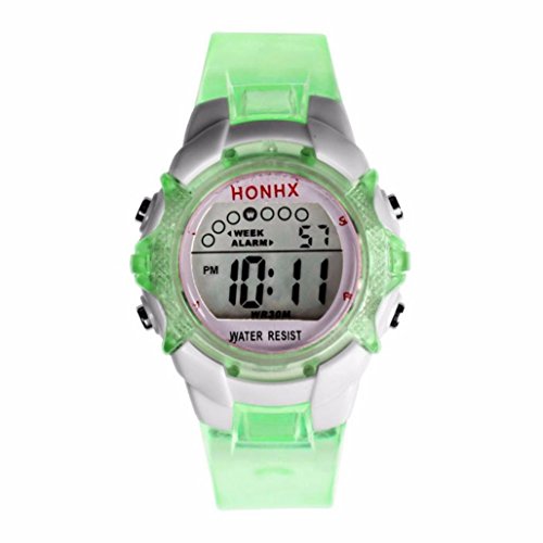 Gbell Girls Digital Sports Watch -LED Quartz Waterproof Wrist Watch with Alarm ,Date, Luminous Display - Pink Purple Blue Green (Green)