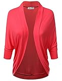 Doublju Womens 3/4 Dolman Sleeve Loose Fit Open Cardigan