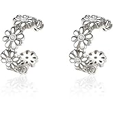 Daisy Flower Ear Cuffs Cartilage Non Piercing Clip On Huggie Earrings 925 Sterling Silver Dainty Cubic Zirconia Crystal Floral Fake Hoops Wrap Earring Cute Birthday Jewelry Gifts for Women Hypoallergenic