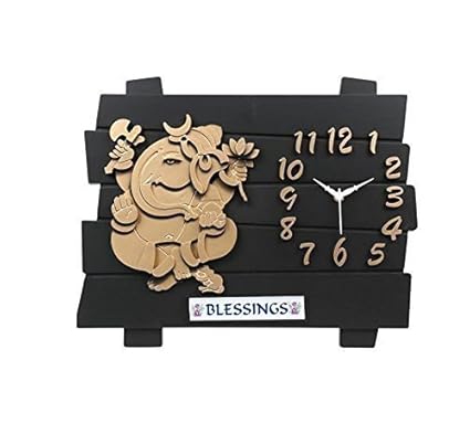 DreamKraft Wooden Look Ganesha Wall Hanging Decor/Clock with Blessings (Multicolour, 30x30cm)