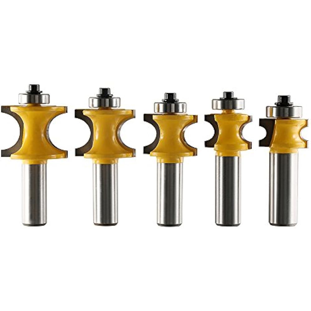 Promisy 5Pcs Half-round Bearing Router Bits 1/2-Inch Shank, Bullnose