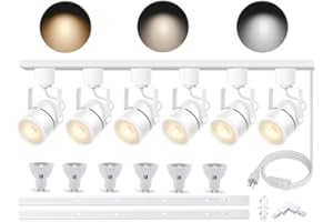BRAVSEKAI White 6PCS LED Track Lighting Kit with Advanced Replaceable GU10 Bulbs, Switchable 3CCT(3000K/4000K/6000K) and Dimmable Brightness(20%-100%), Versatile Ceiling Spotlight Fixtures for Any Space