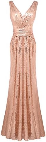 Edith Windsor Women's V-neck Sequins Sparkly Evening Dress Prom Gown Queen of The Night 14 Rose Gold