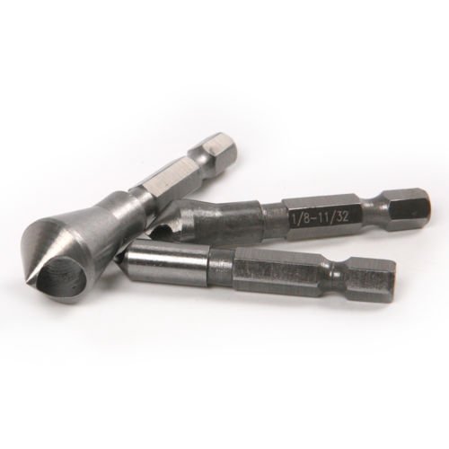 Generic 3pc Countersink Deburring Tool Set Drill Bits 1/4" Hex Shank Chamfer Chamfering Wood Metal Drilling 5/64" 1/8" 3/16