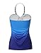 BAIFERN Women's Halter Off-Shoulder Backless Gradient Blouses (X-Large, Blue)