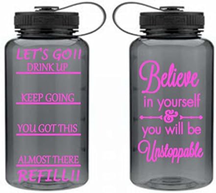 Inspirational Water Bottle- Wide Mouth Tritan 34oz Water Bottle- Smoke/Hot Pink Bottle