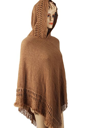 Pink queen women s hooded cape with tassel hem knit poncho shawl …
