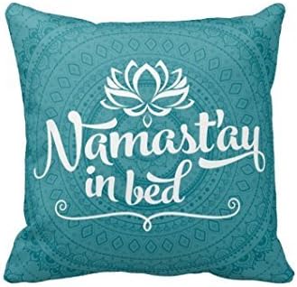 Cotton Linen Square Throw Pillow Case Decorative Cushion Cover Pillowcase for Sofa 18 X 18( namastay in bed ) HS:1318