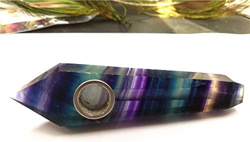 acsdvocate Beautiful gemstone quartz piont natural fluorite crystal wand healing with Metal mesh 3.8-4.2inches
