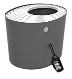 IRIS USA Top Entry Cat Litter Box with Cat Litter Scoop, Dark Gray & White, Dark Gray/White, Large PUNT-530