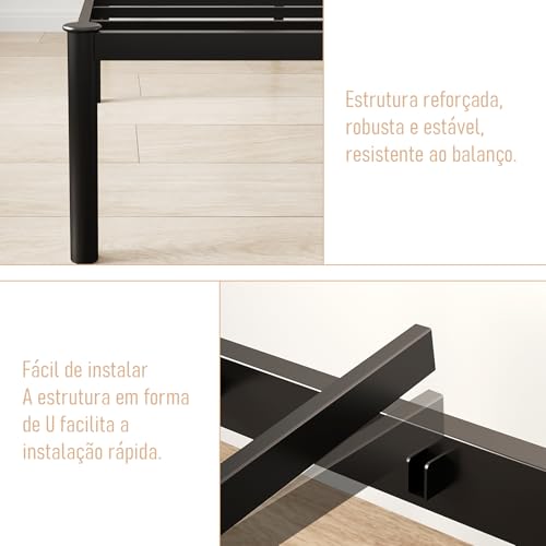 Estrutura De Cama De Metal, Não Precisa de Box Spring,Com Espaço De Armazenamen Cor Preto (TWIN)