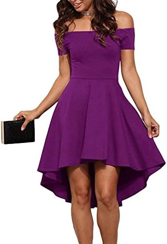 Larronkety Women Off Shoulder Short Sleeve High Low Hem Cocktail Skater Dress (2X-Large, Purple)
