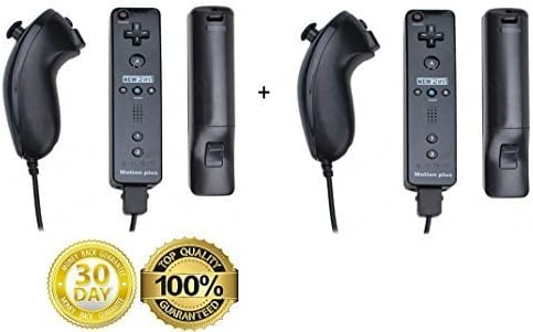 Bundle: 8 items - 2 Sets (Black) Nintendo Wii U Built in Motion Plus Compatible Remote Controller And Nunchuck Plus Silicone Cover, And Wrist Band