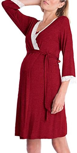DY coperate Women Maternity Sleepwear Robe Soft V-Neck Lace Nursing Pregnant Breastfeeding Nightwear