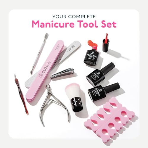 SUNUV Gel Nail Polish Kit with UV Light for Nails SUN2C 16 Colors Gel Polish Sets, Base and Top Coat with 8 PCS Manicure Tools Gift for Women (SUN2CRoseAll-16ColorsUS)