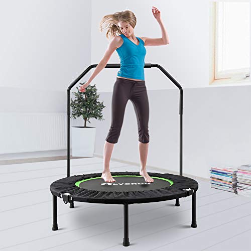 alvorog Fitness Exercise Trampoline with Handrail Portable Foldable Bungee Rebounder Cardio Workout Training Quiet and Safe for Adults Supports Up to 264 lbs - Thumbnail 5