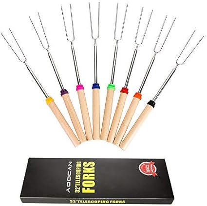 Amazon Com Aoocan Marshmallow Roasting Sticks Smores Sticks For Fire Pit Set Of 8 Telescoping Rotating Smores Skewers Hot Dog Roasting Sticks For Campfire Camping Bonfire And Grill Sports Outdoors