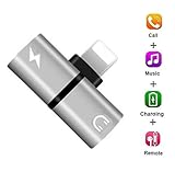 4 in 1 Adapter for Apple iPhone Dongle Xs/Xs Max/XR/8/8 Plus/7/7 Plus Headphone Splitter Audio Earphone AUX Charger Compatible for[Music+Charging+Call+Wire Control] Connector Support iOS 12 or Later