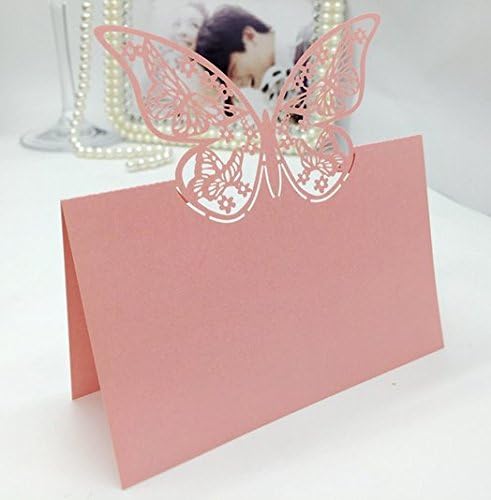 10pcs Laser Cut Pink Butterfly Paper Cut Place Card Holder Name Cards Table Number for Wedding Event Party Decoration