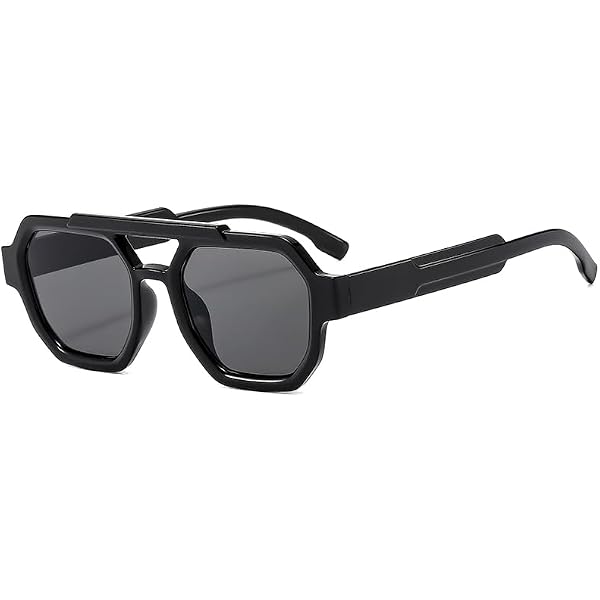 Retro Aviator Sunglasses Hexagonal Thick Frame Square Double Bridge UV 400 Mirkcittle Trendy Square Aviator Sunglasses for Women Men  main image 3