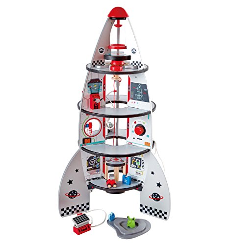 Four Stage Toddler Rocket Ship Playset by Hape | Award Winning Wooden Spaceship Toy with Real Life Space Shuttle Designs, 20 Rocket Space Center Pieces and Planetary Lander